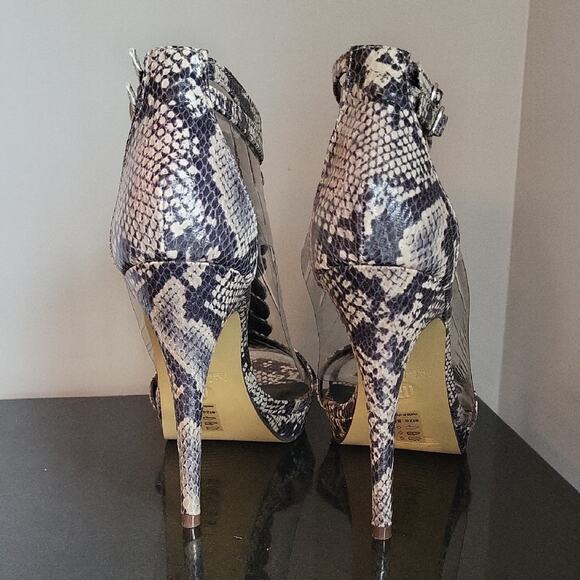 Michael Antonio Brown and Cream Snakeskin 5" High Heeled Sandals Size 8.5 - Picture 2 of 15